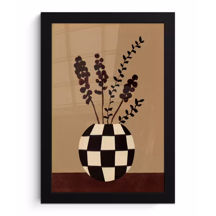 Minimalistisch - Vaas - Bloemen - Bruin fotolijst zwart zonder passe partout klein -3d
