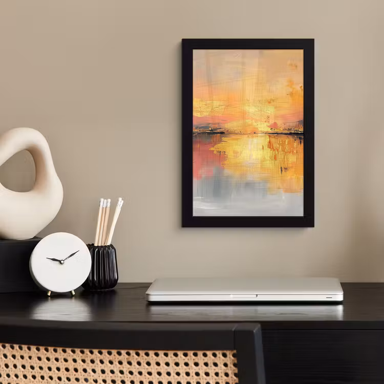 Modern - Abstract - Goud - Roze fotolijst zwart zonder passe partout klein -sfeer1