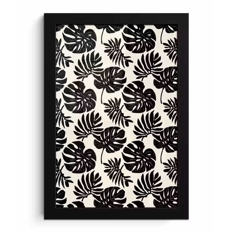 Modern - Monstera - Zwart fotolijst zwart zonder passe partout klein 224 -3d