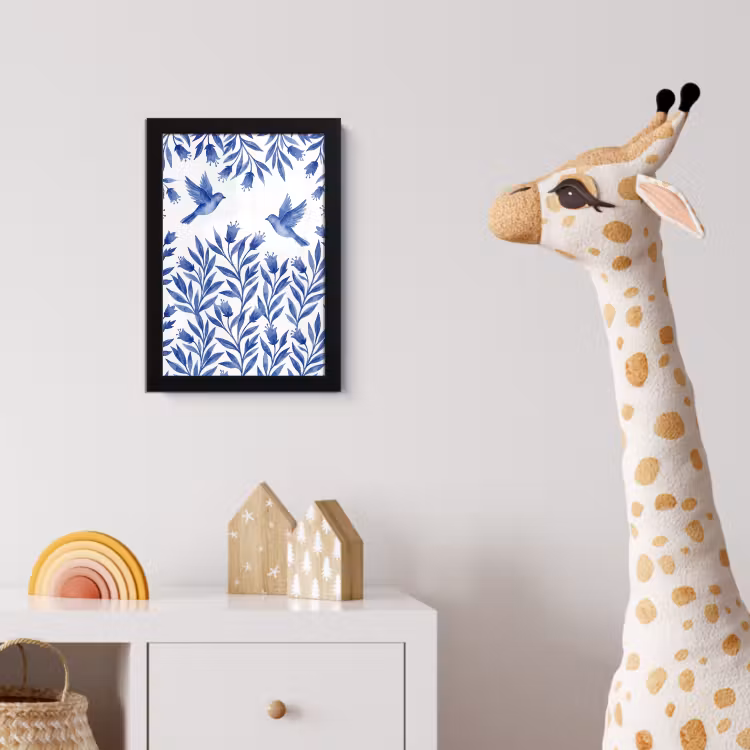 Modern - Vogels - Delfts - Blauw fotolijst zwart zonder passe partout klein -usfeer4_kinderkamer