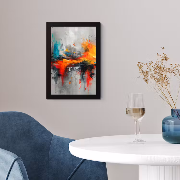 Moderne kunst - Oranje - Grijs - Abstract fotolijst zwart zonder passe partout klein -sfeer4