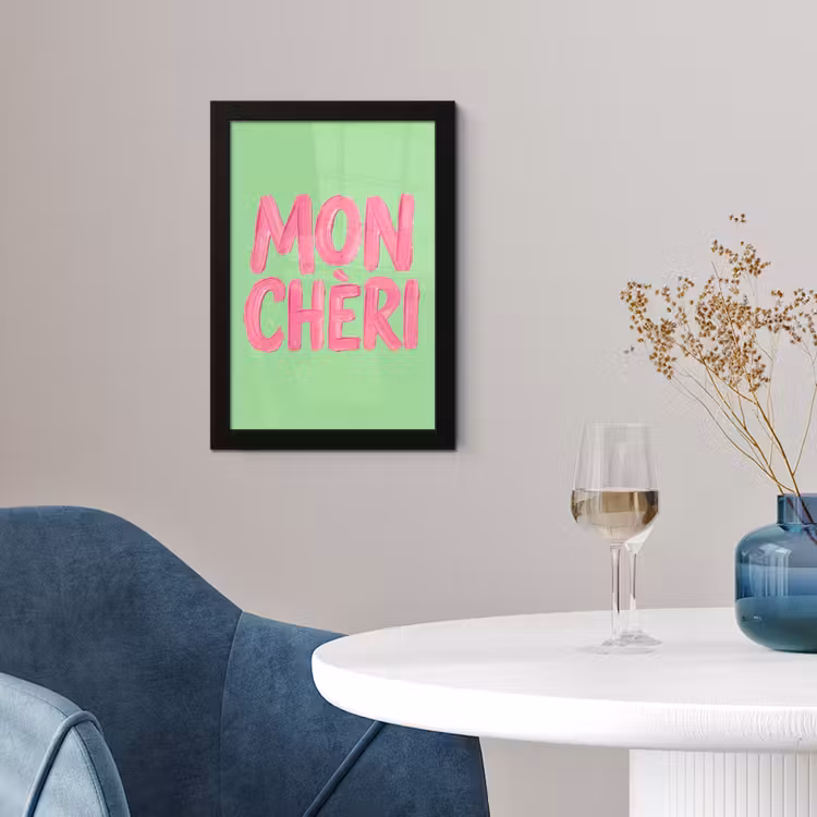 Mon cheri - Groen - Roze fotolijst zwart zonder passe partout klein -sfeer4