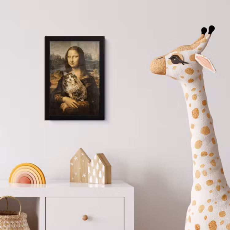 Mona Lisa - Kat - Leonardo da Vinci - Vintage - Kunstwerk - Oude meesters - Schilderij fotolijst zwart zonder passe partout klein -usfeer4_kinderkamer