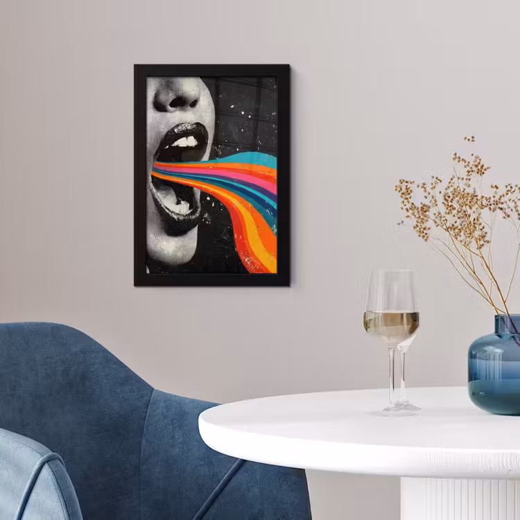 Mond - Golven - Regenboog fotolijst zwart zonder passe partout klein -sfeer4
