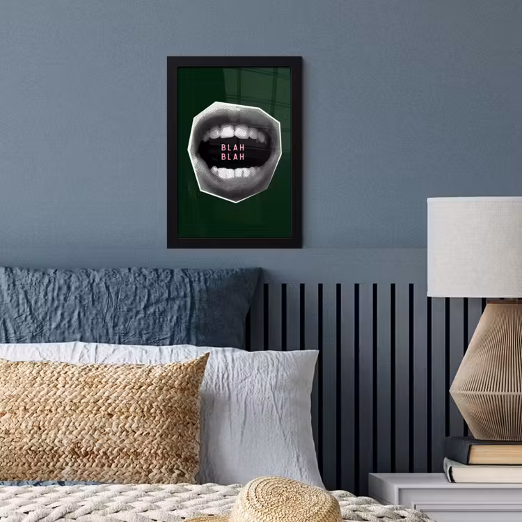 Mond - Groen - Illustratie - BLAH BLAH fotolijst zwart zonder passe partout klein -sfeer3