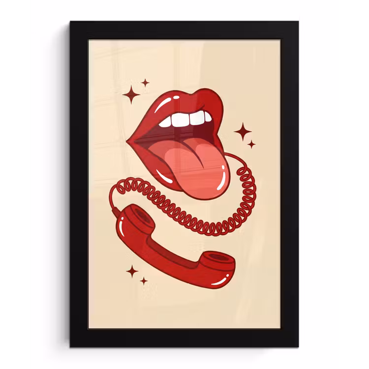 Mond - Telefoon - Popart - Rood - Illustratie fotolijst zwart zonder passe partout klein -3d