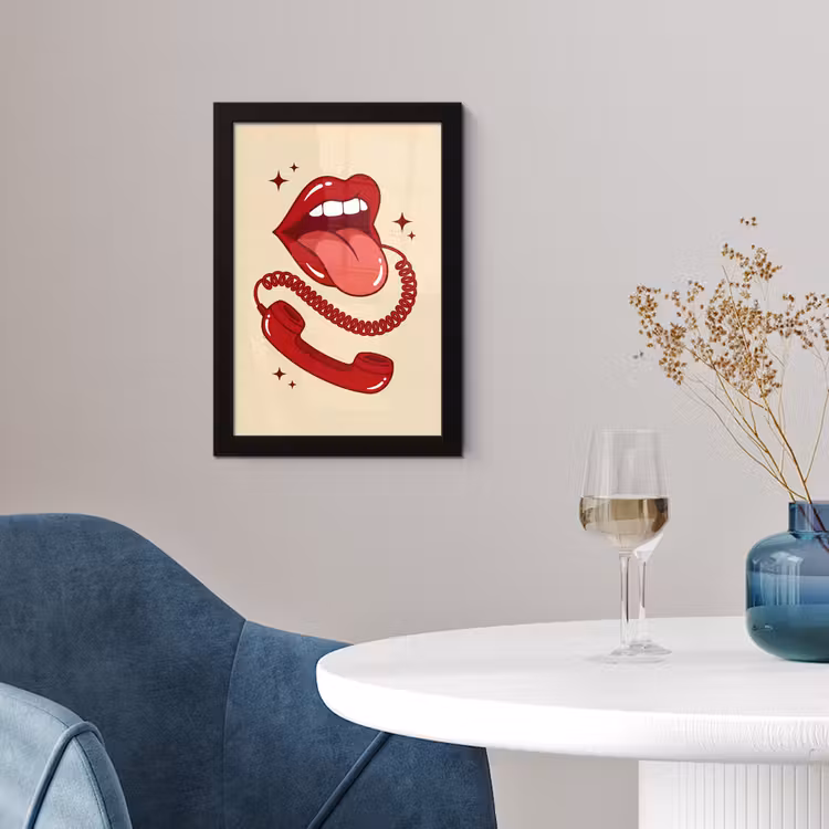 Mond - Telefoon - Popart - Rood - Illustratie fotolijst zwart zonder passe partout klein -sfeer4
