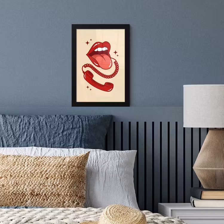 Mond - Telefoon - Popart - Rood - Illustratie fotolijst zwart zonder passe partout klein -sfeer3