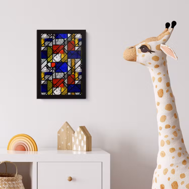 Mondriaan - Glas in lood - Oude Meesters - Kunstwerk - Abstract - Schilderij fotolijst zwart zonder passe partout klein -usfeer4_kinderkamer