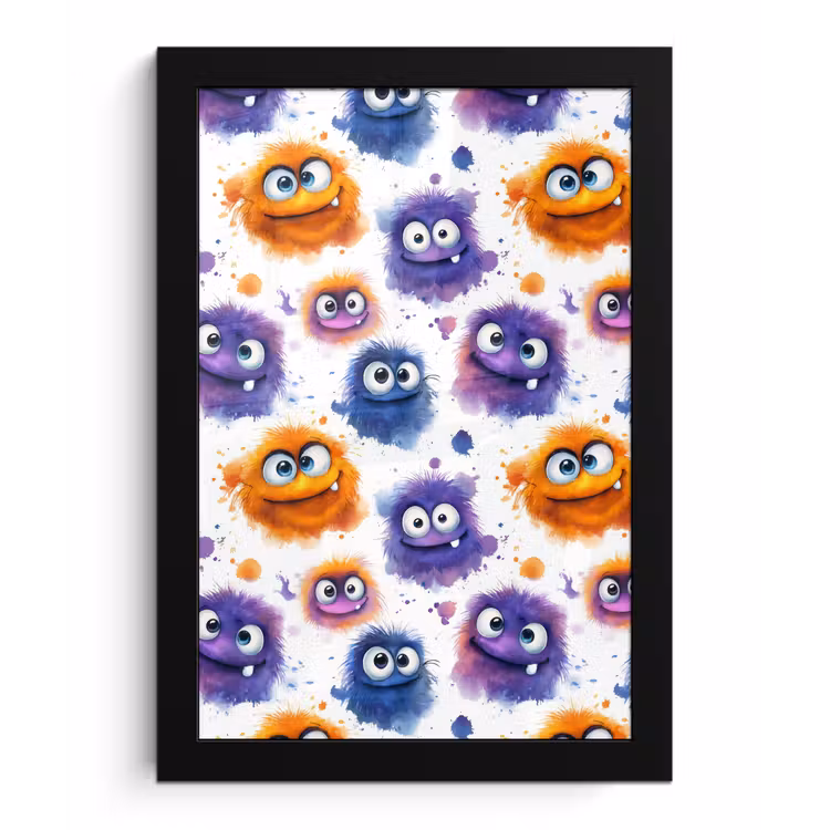 Monstertjes - Aquarel - Kleurrijk fotolijst zwart zonder passe partout klein 224 -3d