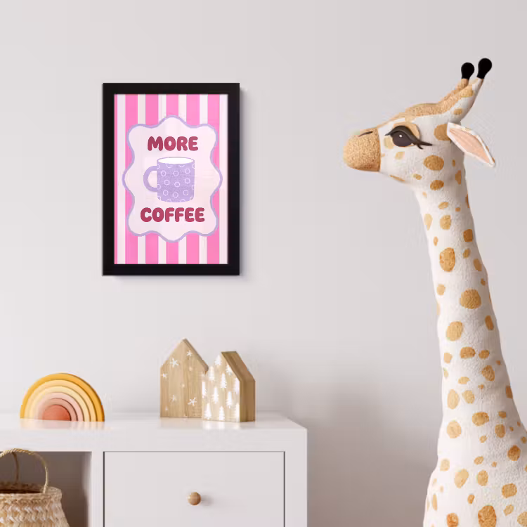 More coffee - Roze - Paars - Strepen - Mok fotolijst zwart zonder passe partout klein -usfeer4_kinderkamer