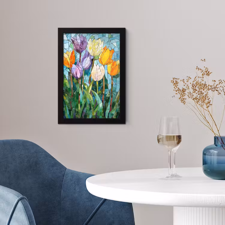 Mozaïek - Veld - Tulpen - Kleurrijk fotolijst zwart zonder passe partout klein -sfeer4