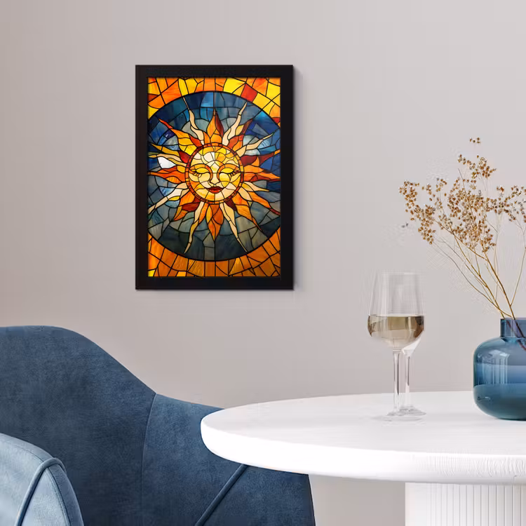 Mozaïek - Zon - Geel - Cirkel fotolijst zwart zonder passe partout klein -sfeer4