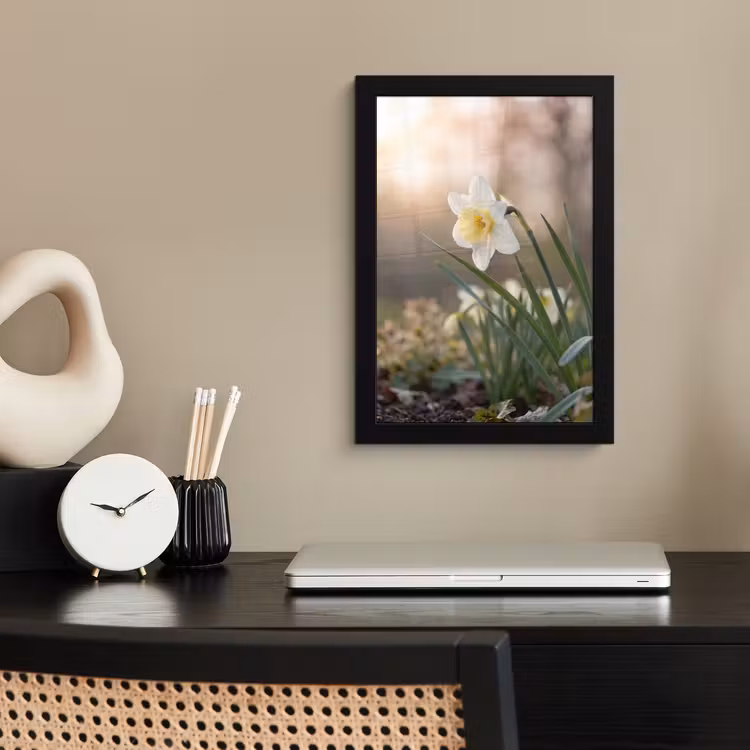 Narcis - Bloem - Minimalistisch fotolijst zwart zonder passe partout klein -sfeer1