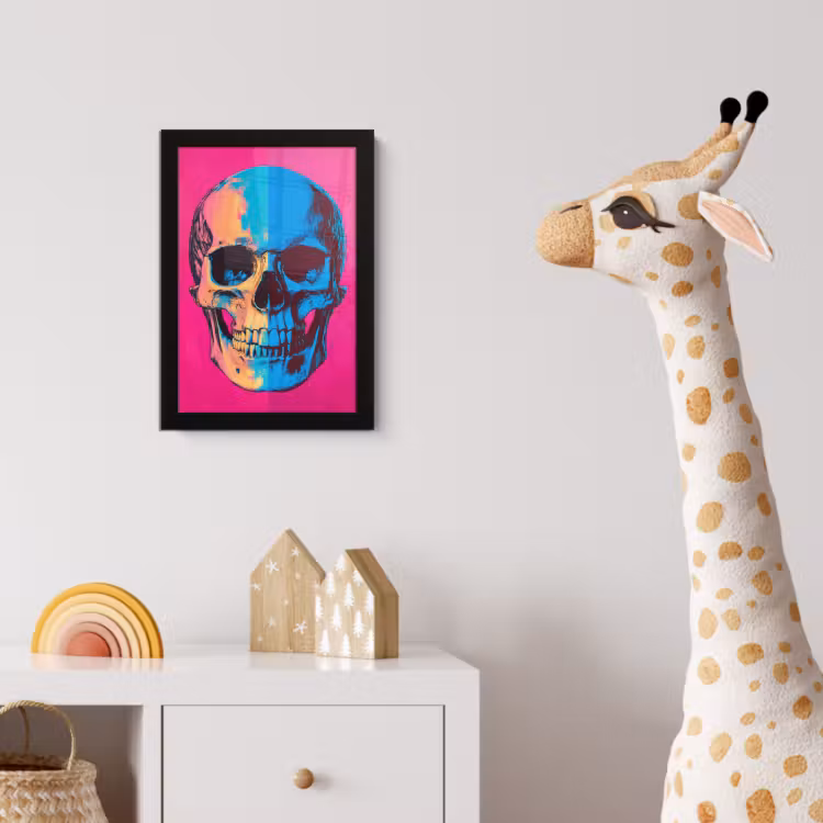Neon - Blauw - Pop-art - Schedel fotolijst zwart zonder passe partout klein -usfeer4_kinderkamer