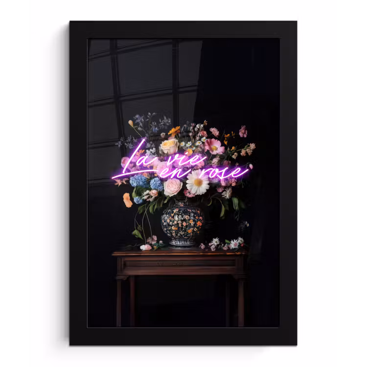 Neon - Vaas - Bloemen fotolijst zwart zonder passe partout klein -3d