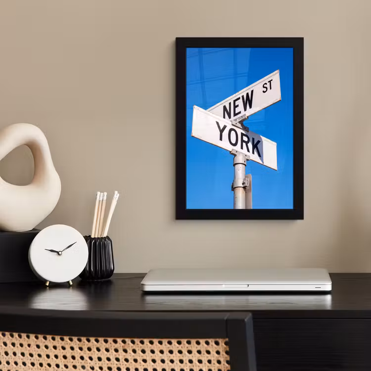 New York - Straatbord - Stad - Urban - Blauw fotolijst zwart zonder passe partout klein -sfeer1