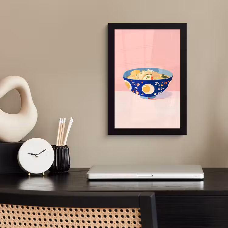 Noodles - Kom - Blauw - Illustratie fotolijst zwart zonder passe partout klein -sfeer1