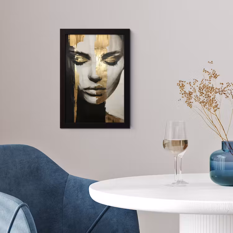 Ogen - Gezicht - Goud - Strepen fotolijst zwart zonder passe partout klein -sfeer4