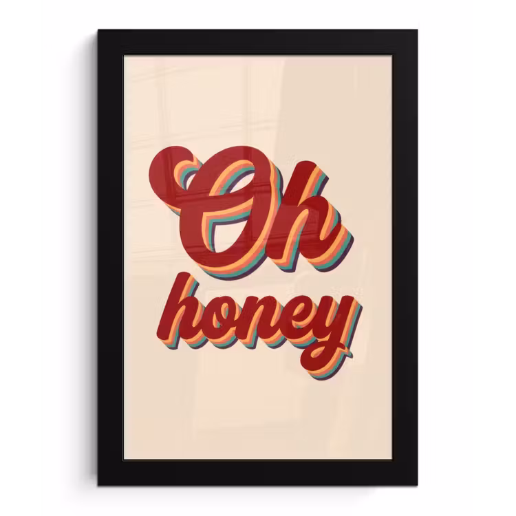 Oh honey - Rood - Schaduw fotolijst zwart zonder passe partout klein -3d