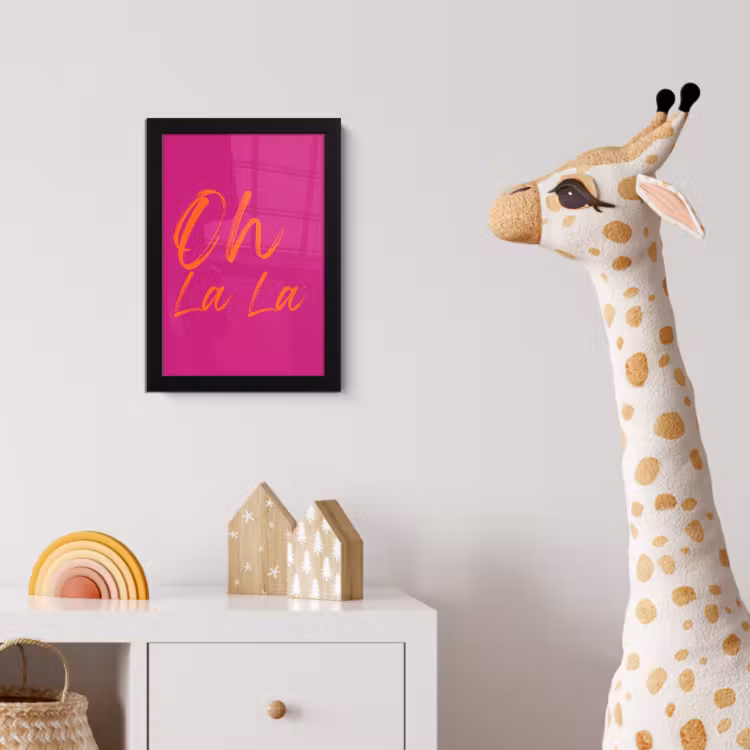 Oh la la - Oranje - Roze fotolijst zwart zonder passe partout klein -usfeer4_kinderkamer
