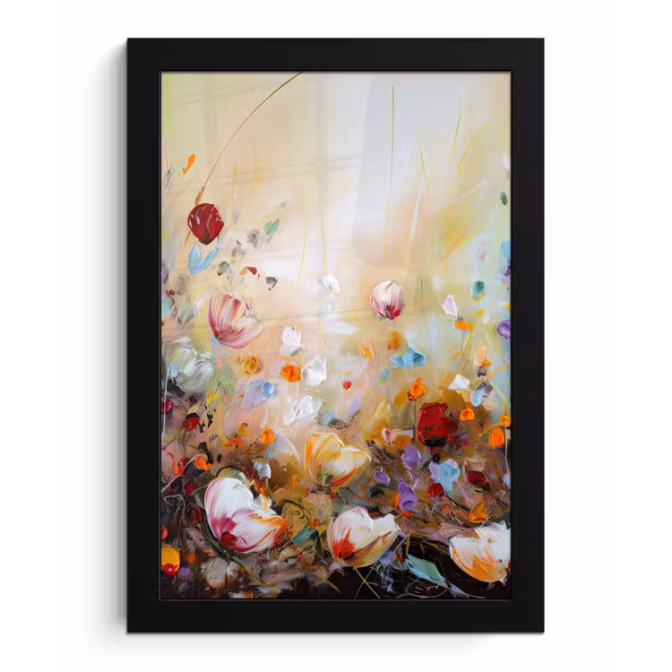 Olieverf - Bloemen - Kleurrijk - Natuur fotolijst zwart zonder passe partout klein -3d