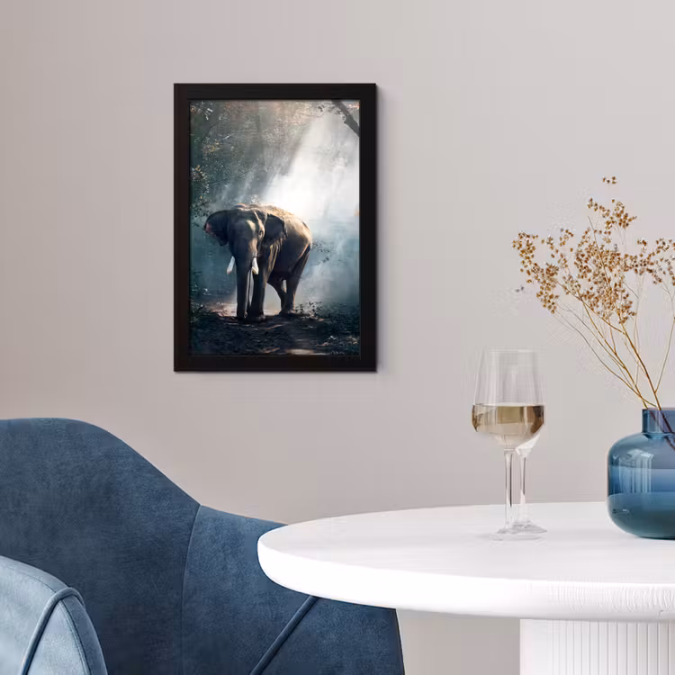 Olifant - Dieren - Licht - Bos - Natuur - Wilde dieren fotolijst zwart zonder passe partout klein -sfeer4