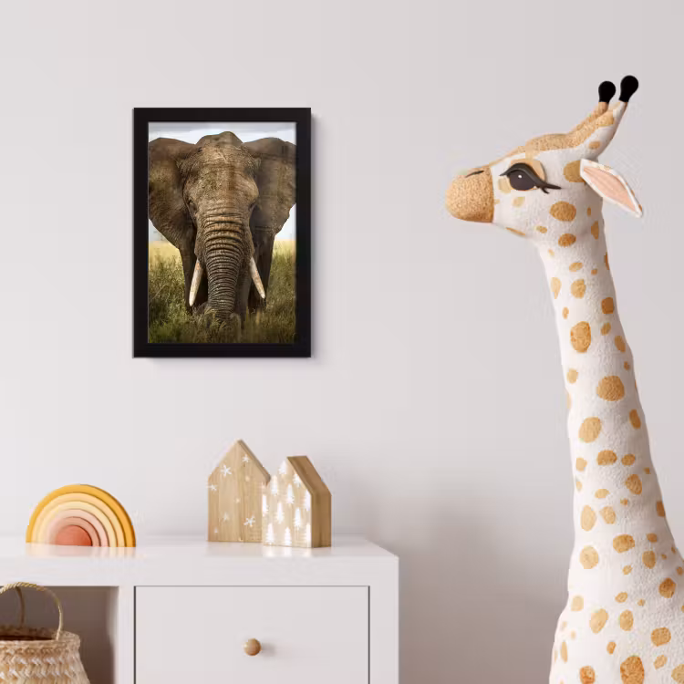 Olifant - Natuur - Gras - Dieren - Landschap fotolijst zwart zonder passe partout klein -usfeer4_kinderkamer