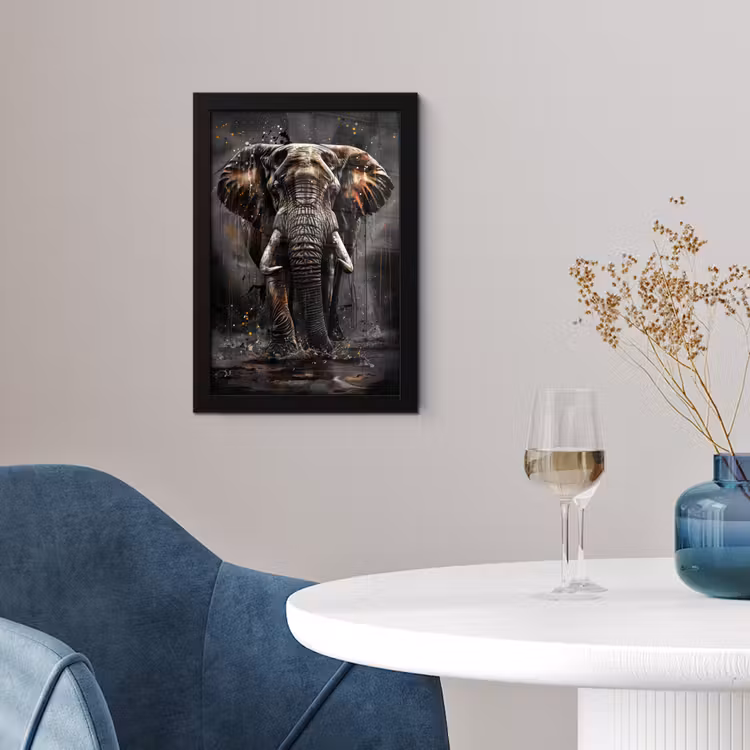 Olifant - Watercolor - Wilde dieren - Luxe fotolijst zwart zonder passe partout klein -sfeer4