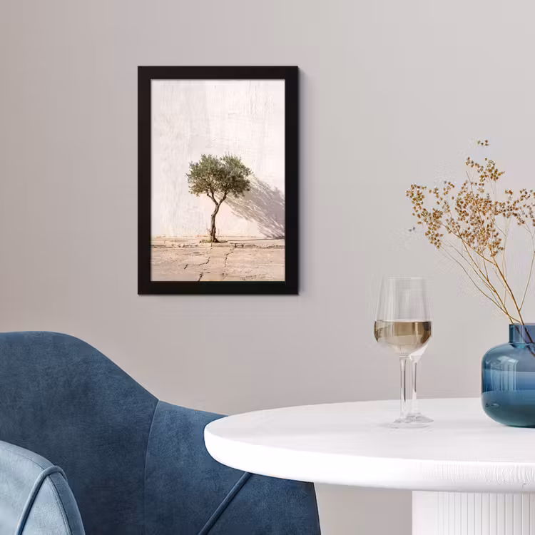 Poster met lijst - Olijfboom - muur - wit - Olijfboom - muur - wit fotolijst zwart zonder passe partout klein