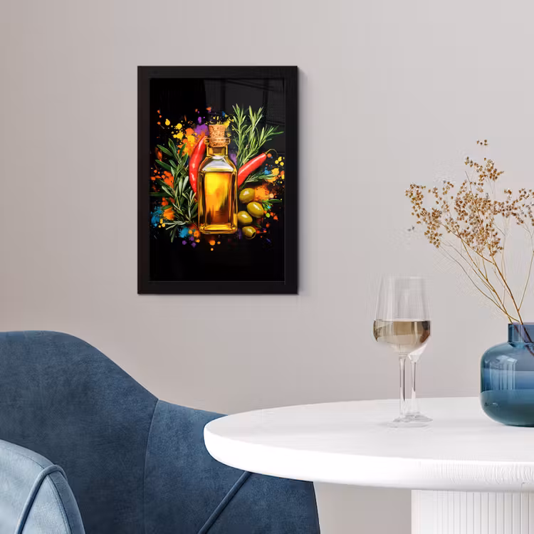 Olijfolie - Graffiti - Peper - Olijven - Modern fotolijst zwart zonder passe partout klein -sfeer4