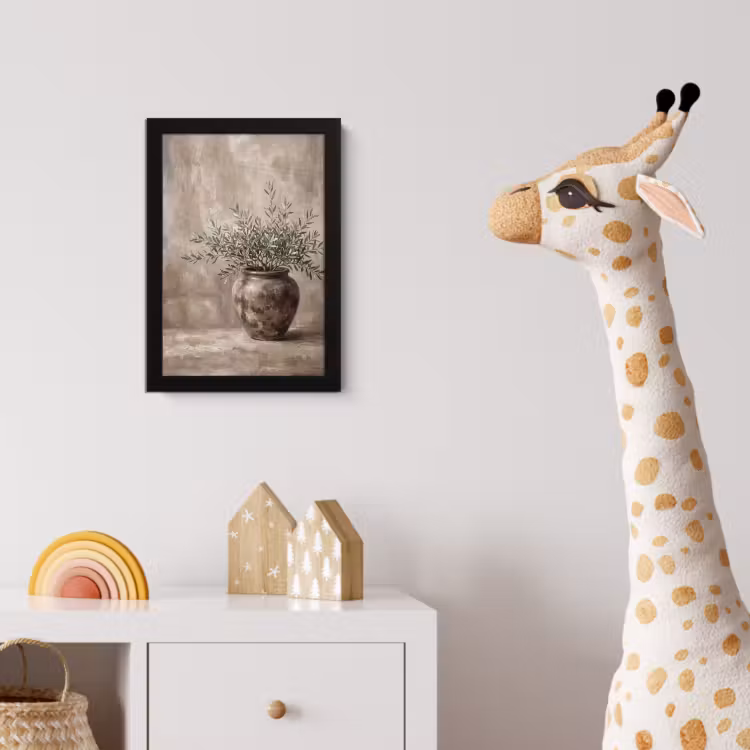 Olijfplant - Aardenpot - Abstract - Beige fotolijst zwart zonder passe partout klein -usfeer4_kinderkamer