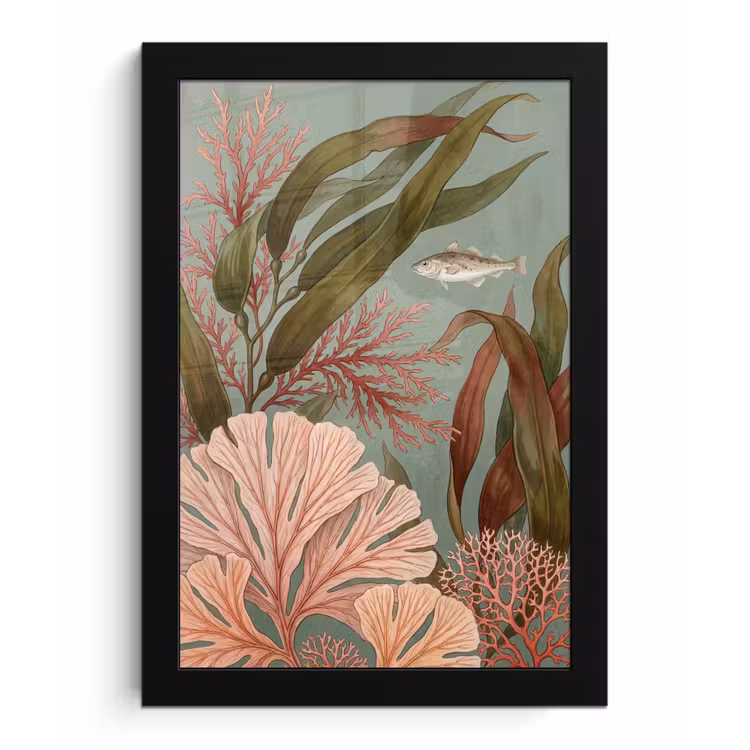 Onderwater - Planten - Vis - Vintage - Groen fotolijst zwart zonder passe partout klein -3d