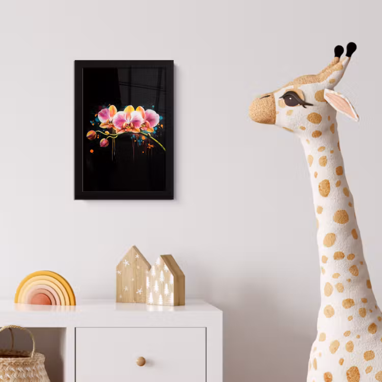 Orchidee - Graffiti - Kleurrijk - Bloemen - Abstract fotolijst zwart zonder passe partout klein -usfeer4_kinderkamer
