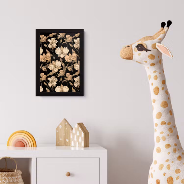 Orchideeën - Lijntekening - Patroon - Beige - Zwart fotolijst zwart zonder passe partout klein 224 -usfeer4_kinderkamer