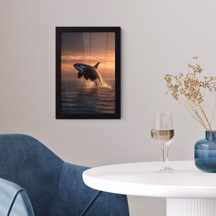 Orka - Zee - Zonsondergang fotolijst zwart zonder passe partout klein -sfeer4