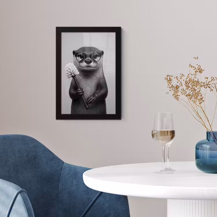 Otter - Wc-borstel - Bril - Zwart - Wit fotolijst zwart zonder passe partout klein -sfeer4