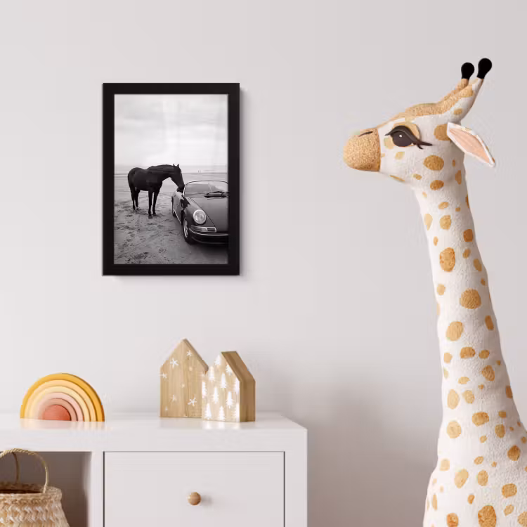 Paard - Auto - Zwart - Wit fotolijst zwart zonder passe partout klein -usfeer4_kinderkamer