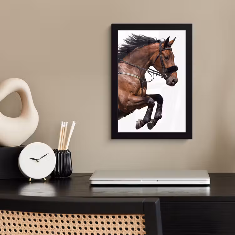 Paard - Springen - Modern fotolijst zwart zonder passe partout klein -sfeer1
