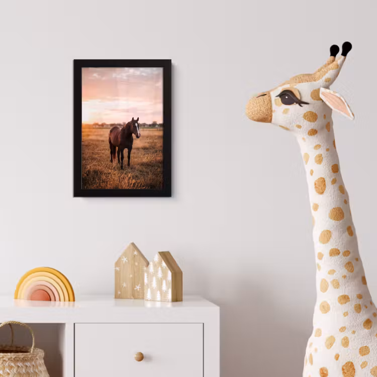Paard - Zonsondergang - Bruin fotolijst zwart zonder passe partout klein -usfeer4_kinderkamer