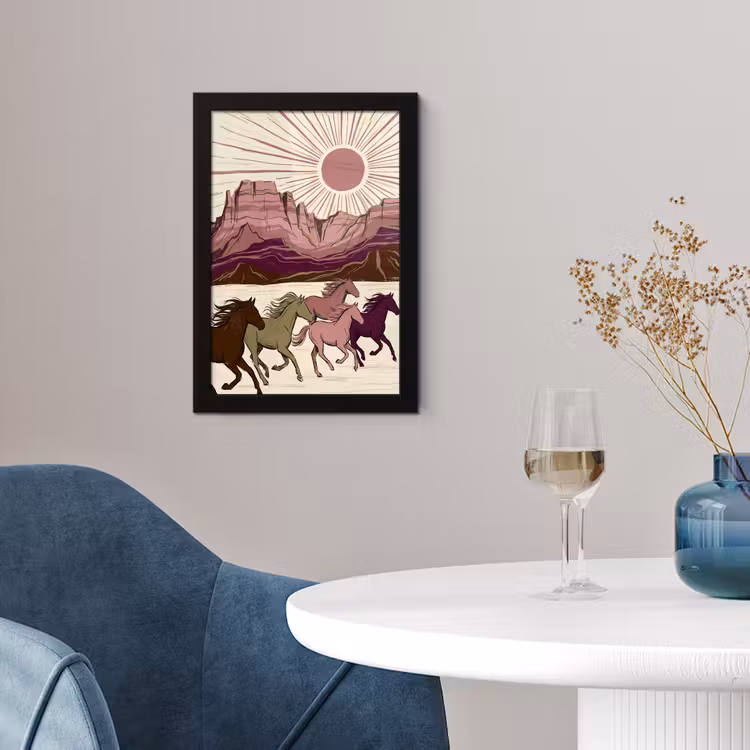 Paarden - Rennend - Woestijn - Natuur - Abstract fotolijst zwart zonder passe partout klein -sfeer4