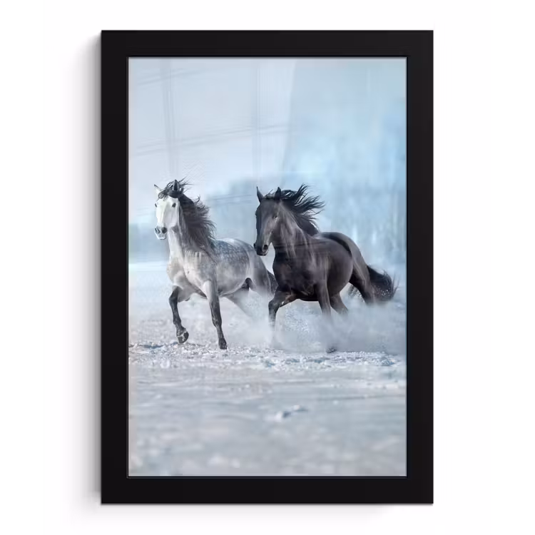 Paarden - Winter - Dieren - Natuur - Sneeuw fotolijst zwart zonder passe partout klein -3d