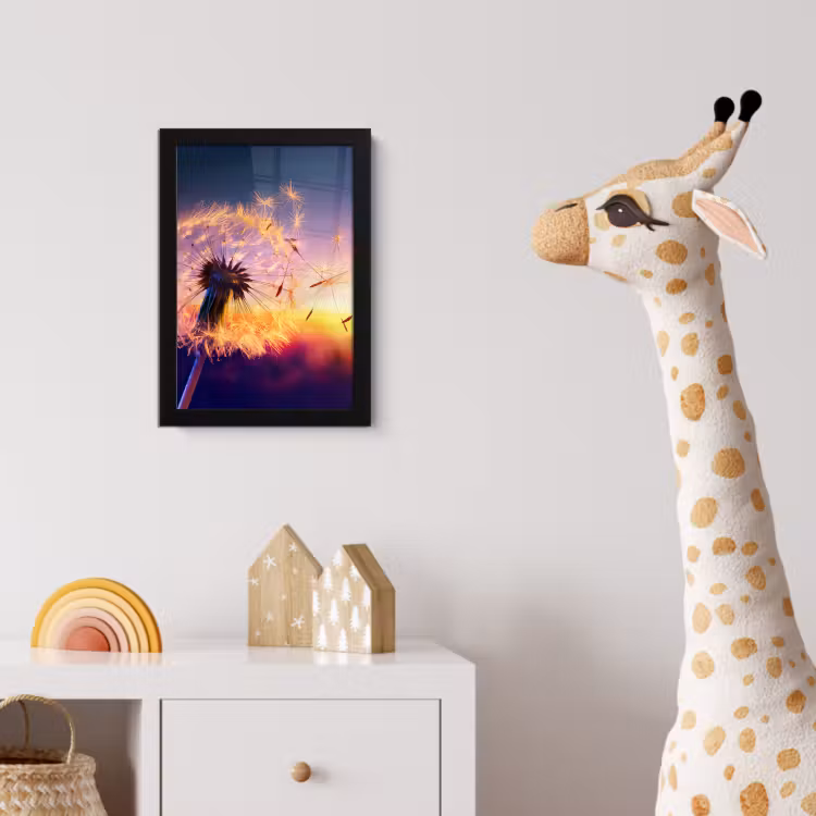 Paardenbloem - Bloemen - Zonsondergang - Horizon - Nacht fotolijst zwart zonder passe partout klein -usfeer4_kinderkamer