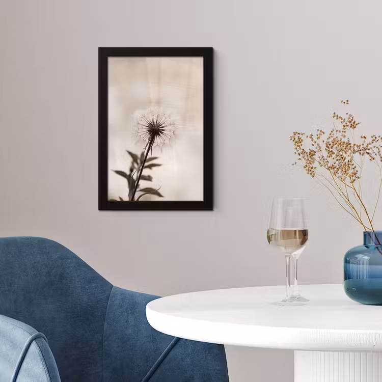 Paardenbloem - Minimalistisch - Wit fotolijst zwart zonder passe partout klein -sfeer4