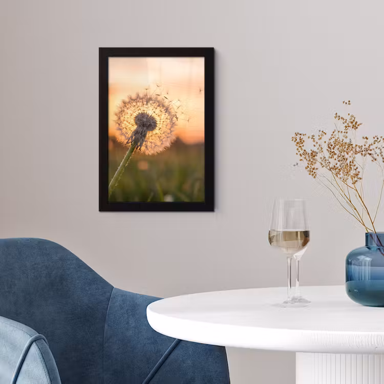 Paardenbloem - Zonsondergang - Veld fotolijst zwart zonder passe partout klein -sfeer4