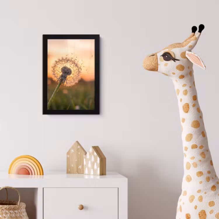 Paardenbloem - Zonsondergang - Veld fotolijst zwart zonder passe partout klein -usfeer4_kinderkamer