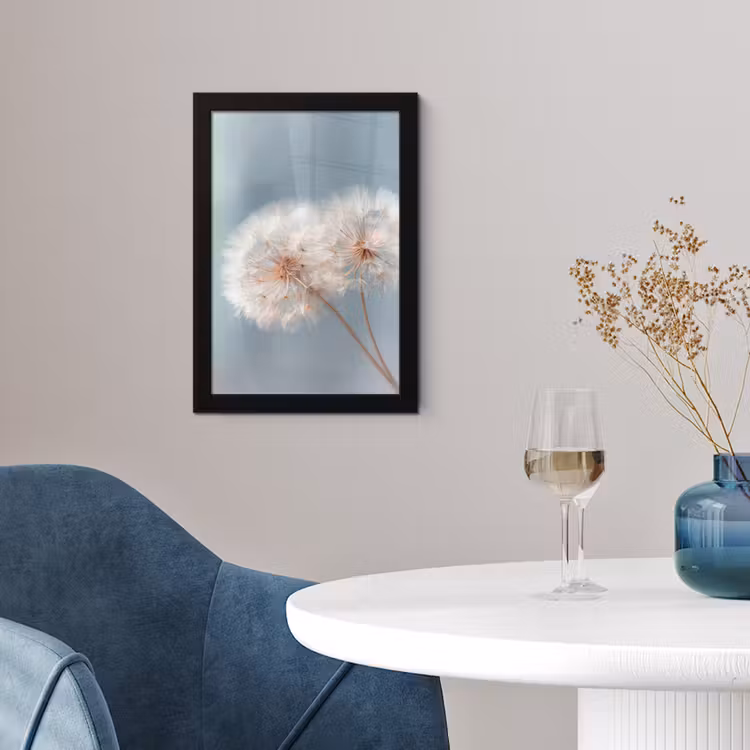 Paardenbloemen - Pluisjes - Wit fotolijst zwart zonder passe partout klein -sfeer4