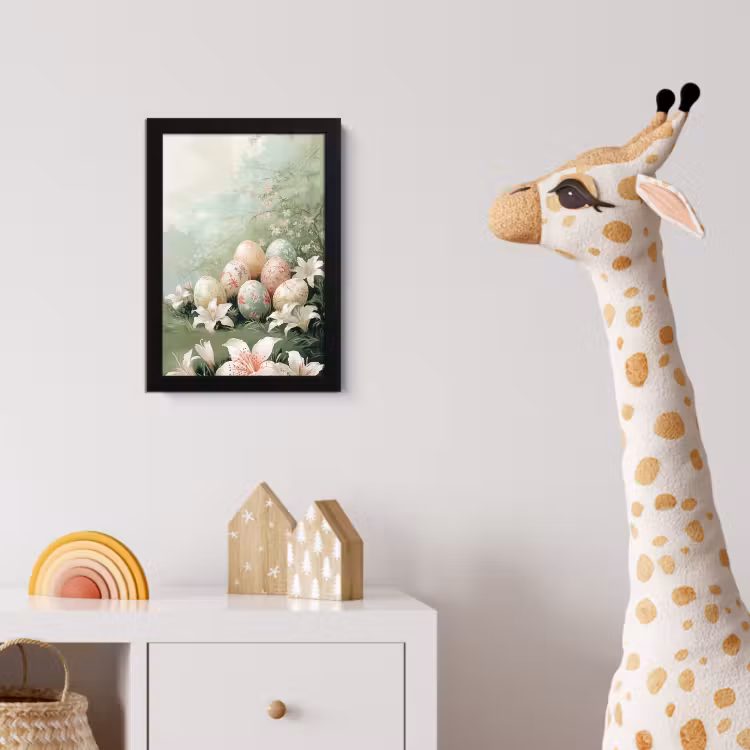 Paaseieren - Pasteltinten - Bloemen fotolijst zwart zonder passe partout klein -usfeer4_kinderkamer