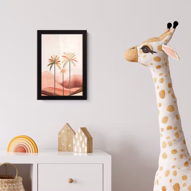 Palmbomen - Heuvels - Minimalistisch - Zachtroze fotolijst zwart zonder passe partout klein -usfeer4_kinderkamer