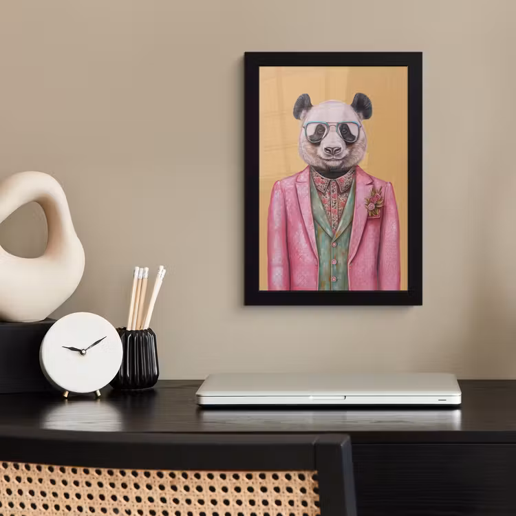 Panda - Pak - Zonnebril - Blauw fotolijst zwart zonder passe partout klein -sfeer1